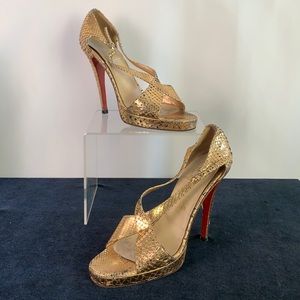 Christian Louboutin gold snake platform sandal heels